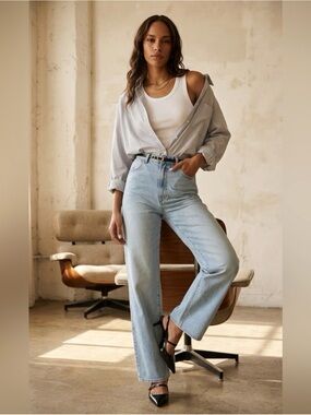 ROLLA'S Light Blue High-Rise Loose Straight Leg Denim Jeans Capsule Staple | 26